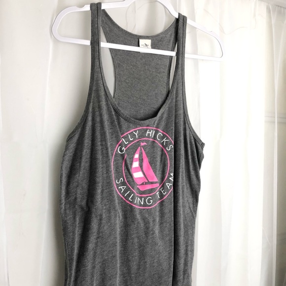 Gilly Hicks Women's Large Gray and Pink Sailing Team Racerback Tank Top - Picture 2 of 7